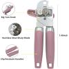 imageCan Opener Manual Handheld Strong Heavy Duty Stainless Steel Can Opener Comfortable Handle Sharp Blade Smooth Edge Can Openers with Multifunctional Bottle OpenerPink