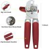 imageCan Opener Manual Handheld Strong Heavy Duty Stainless Steel Can Opener Comfortable Handle Sharp Blade Smooth Edge Can Openers with Multifunctional Bottle OpenerRed