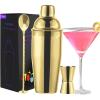 image24oz Cocktail Shaker Bar Set Martini Shaker with BuiltIn Strainer Measuring Jigger Mixing Spoon Professional Stainless Steel Large Bartender Drink Shaker Margarita alcohol MixerRose GoldGold