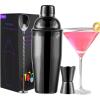 image24oz Cocktail Shaker Bar Set Martini Shaker with BuiltIn Strainer Measuring Jigger Mixing Spoon Professional Stainless Steel Large Bartender Drink Shaker Margarita alcohol MixerRose GoldBlack