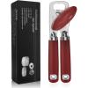imageCan Opener Manual Heavy Duty Stainless Steel Smooth Edge Can Openers With Soft Touch Handle Oversized Handheld Easy Turn Knob MultiFunction Bottle Opener BlackRed