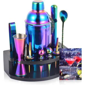 imageBartender Kit with Stand 12Piece Bar Set  24oz Cocktail Shaker Set for Drink Mixing Martini Shaker Set with Bar Tools Recipes Booklet  Fun Housewarming Gift RainbowRainbow