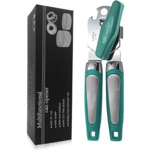 imageCan Opener Manual Handheld Strong Heavy Duty Stainless Steel Can Opener Comfortable Handle Sharp Blade Smooth Edge Can Openers with Multifunctional Bottle OpenerAqua Sky