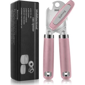 imageCan Opener Manual Heavy Duty Handheld Strong Can Opener with Soft Touch Handle Sharp Blade Smooth Edge Can Openers with Multifunctional Bottle Opener BlackPink