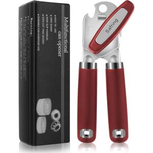 imageCan Opener Manual Heavy Duty Handheld Strong Can Opener with Soft Touch Handle Sharp Blade Smooth Edge Can Openers with Multifunctional Bottle Opener BlackRed
