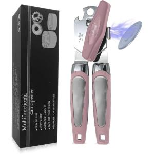 imageCan Opener Manual with Magnet Stainless Steel Handheld Heavy Duty Can Opener Sharp Blade Smooth Edge Comfortable Handle Can Openers with Multifunctional Bottle OpenerPink