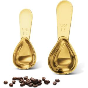imageStainless steel coffee scoop 2piece set 1 tbsp 2 tbsp durable Tablespoon ergonomic measuring spoon Suitable for small and large jarsshorthandled spoon GoldShort