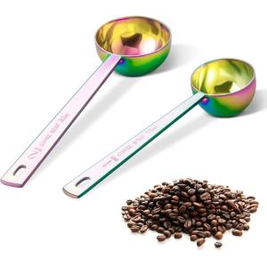 imageStainless steel coffee scoop 2piece set 1 tbsp 2 tbsp durable Tablespoon ergonomic measuring spoon Suitable for small and large jarsshorthandled spoon coloredLong