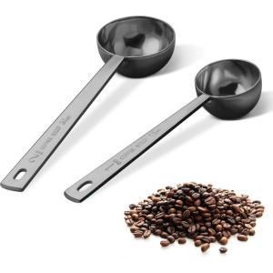 imageStainless steel coffee scoop 2piece set 1 tbsp 2 tbsp durable Tablespoon ergonomic measuring spoon Suitable for small and large jarsshorthandled spoon BlackBlack
