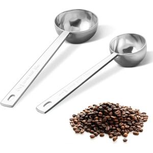 imageStainless steel coffee scoop 2piece set 1 tbsp 2 tbsp durable Tablespoon ergonomic measuring spoon Suitable for small and large jarsshorthandled spoon BlackGray Silver