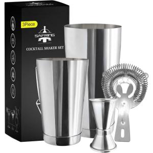 imageBoston Cocktail Shaker Bar Set Weighted Boston Shaker Tins Bartender Kit with 18oz ampamp 28oz Mixed Drink Shaker Hawthorne Strainer Double Measuring Jigger  BlackSilver