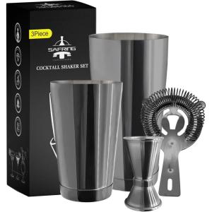 imageBoston Cocktail Shaker Bar Set Weighted Boston Shaker Tins Bartender Kit with 18oz ampamp 28oz Mixed Drink Shaker Hawthorne Strainer Double Measuring Jigger  BlackBlack