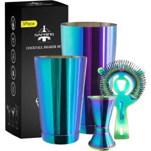 imageBoston Cocktail Shaker Bar Set Weighted Boston Shaker Tins Bartender Kit with 18oz ampamp 28oz Mixed Drink Shaker Hawthorne Strainer Double Measuring Jigger  BlackRainbow