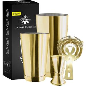 imageBoston Cocktail Shaker Bar Set Weighted Boston Shaker Tins Bartender Kit with 18oz ampamp 28oz Mixed Drink Shaker Hawthorne Strainer Double Measuring Jigger  BlackGold