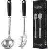 imageStainless Steel Soup Ladle and Spaghetti Spoon Set Heat Resistant Rubber Handle Dishwasher Safe Kitchen Utensils for Cooking Stirring Serving Pasta Soup ampamp SauceBlack  Stainless Steel