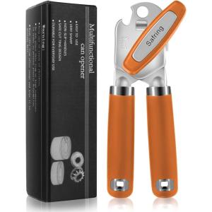 imageCan Opener Manual Heavy Duty Handheld Strong Can Opener with Soft Touch Handle Sharp Blade Smooth Edge Can Openers with Multifunctional Bottle Opener BlueOrange