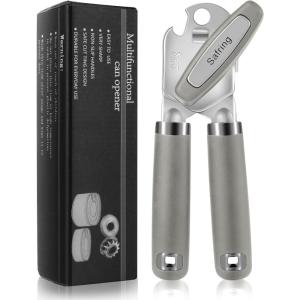 imageCan Opener Manual Heavy Duty Handheld Strong Can Opener with Soft Touch Handle Sharp Blade Smooth Edge Can Openers with Multifunctional Bottle Opener BlueGray