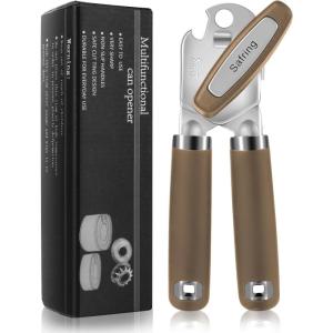 imageCan Opener Manual Heavy Duty Handheld Strong Can Opener with Soft Touch Handle Sharp Blade Smooth Edge Can Openers with Multifunctional Bottle Opener BlueCoffee