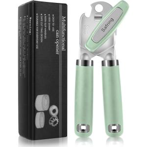 imageCan Opener Manual Heavy Duty Handheld Strong Can Opener with Soft Touch Handle Sharp Blade Smooth Edge Can Openers with Multifunctional Bottle Opener BlueMint