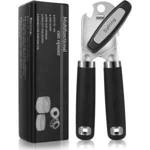 imageCan Opener Manual Heavy Duty Handheld Strong Can Opener with Soft Touch Handle Sharp Blade Smooth Edge Can Openers with Multifunctional Bottle Opener BlueBlack