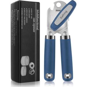 imageCan Opener Manual Heavy Duty Handheld Strong Can Opener with Soft Touch Handle Sharp Blade Smooth Edge Can Openers with Multifunctional Bottle Opener BlueBlue