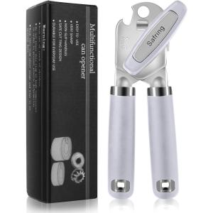 imageCan Opener Manual Heavy Duty Handheld Strong Can Opener with Soft Touch Handle Sharp Blade Smooth Edge Can Openers with Multifunctional Bottle Opener BlueLavender